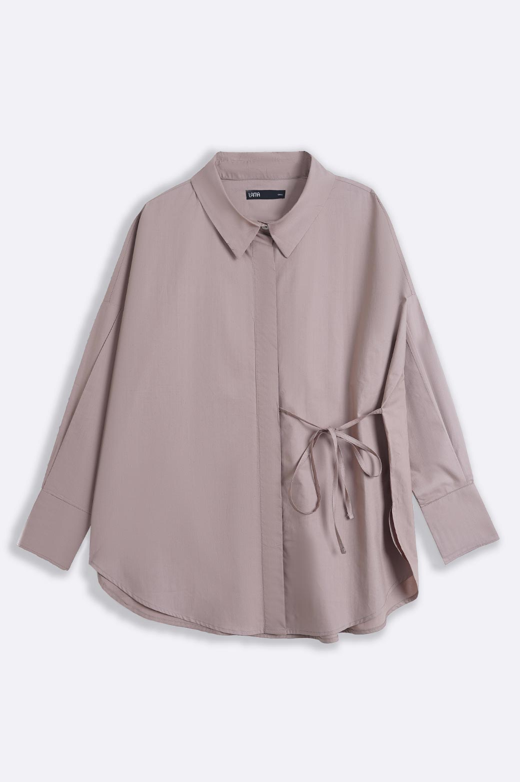 BROWN TIE-UP POPLIN SHIRT