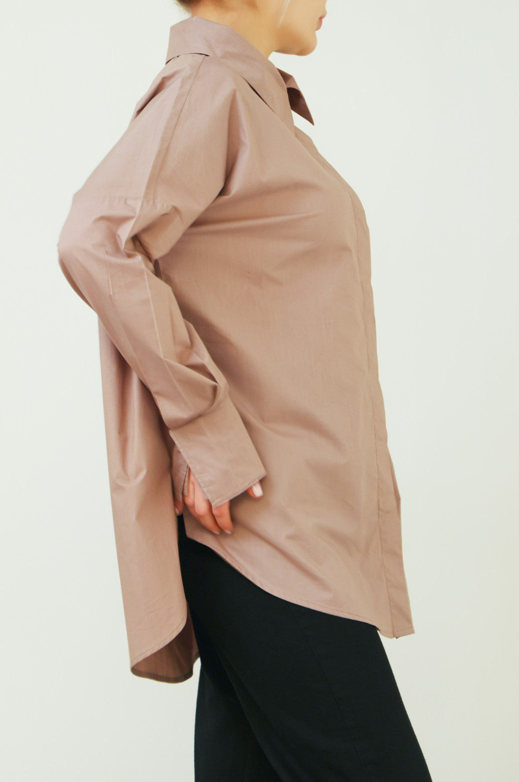BROWN TIE-UP POPLIN SHIRT