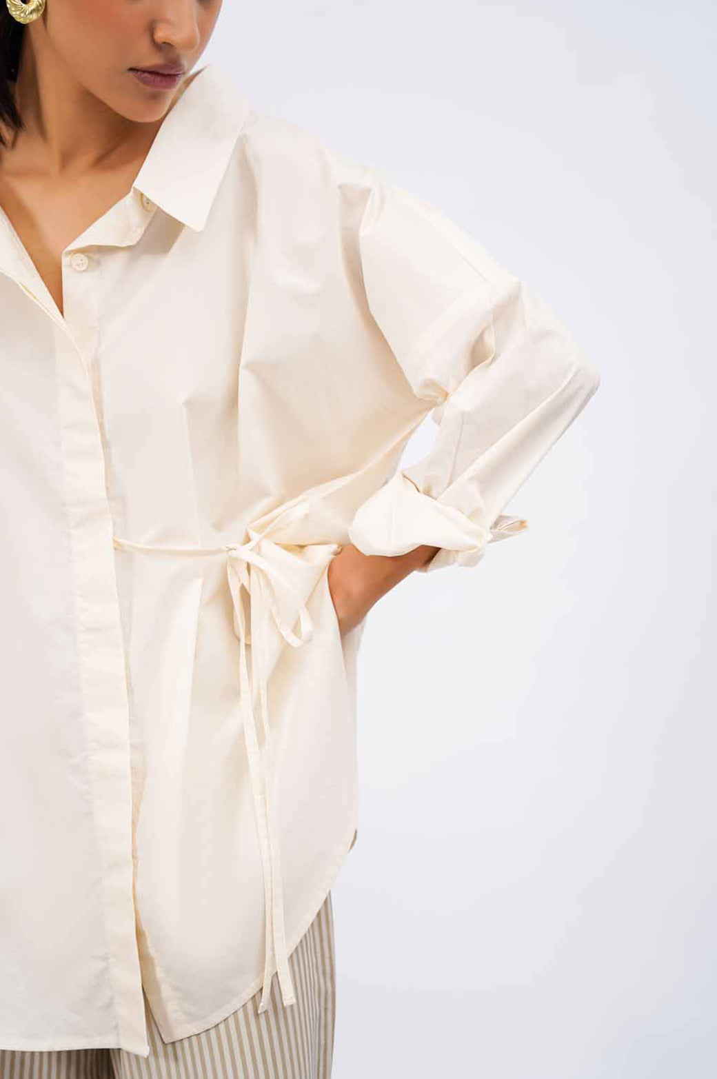 OFF WHITE TIE-UP POPLIN SHIRT