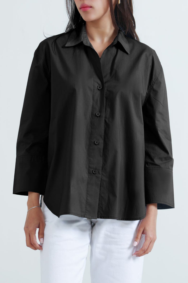 BLACK BASIC POPLIN SHIRT