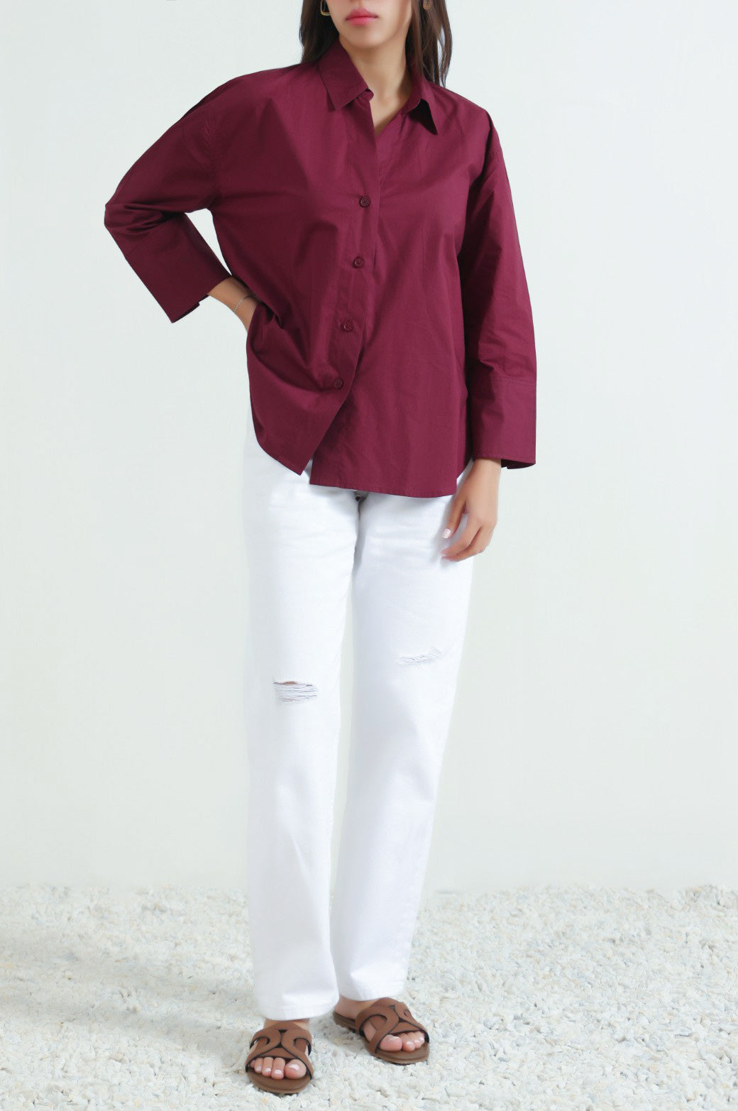 MAROON BASIC POPLIN SHIRT