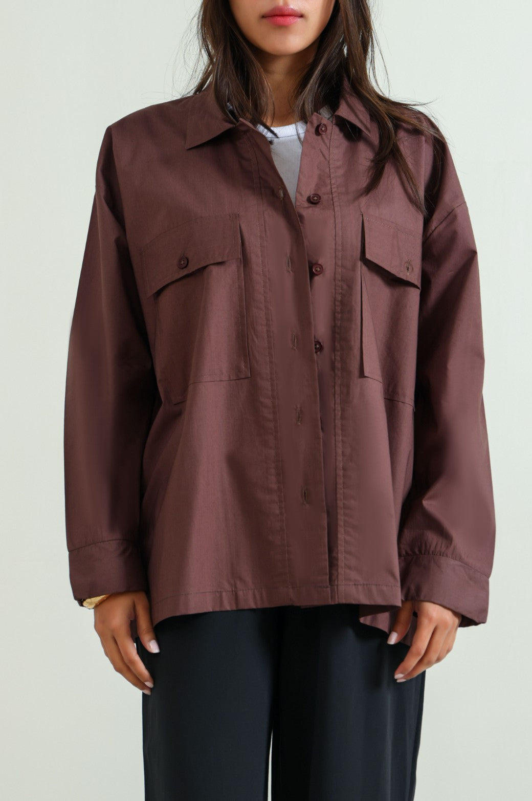 CHOCOLATE POPLIN SHACKET