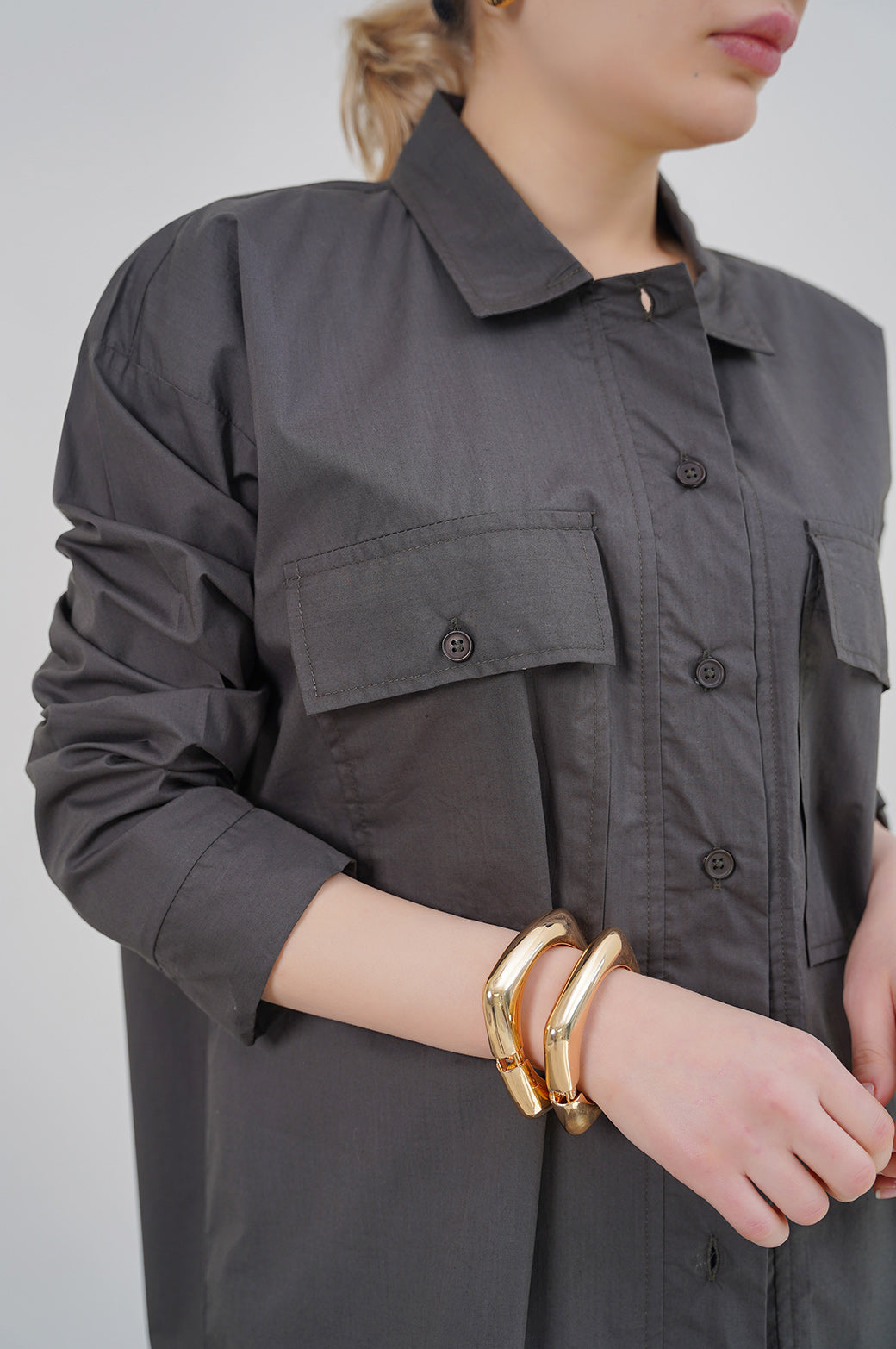 DARK GREY POPLIN SHACKET