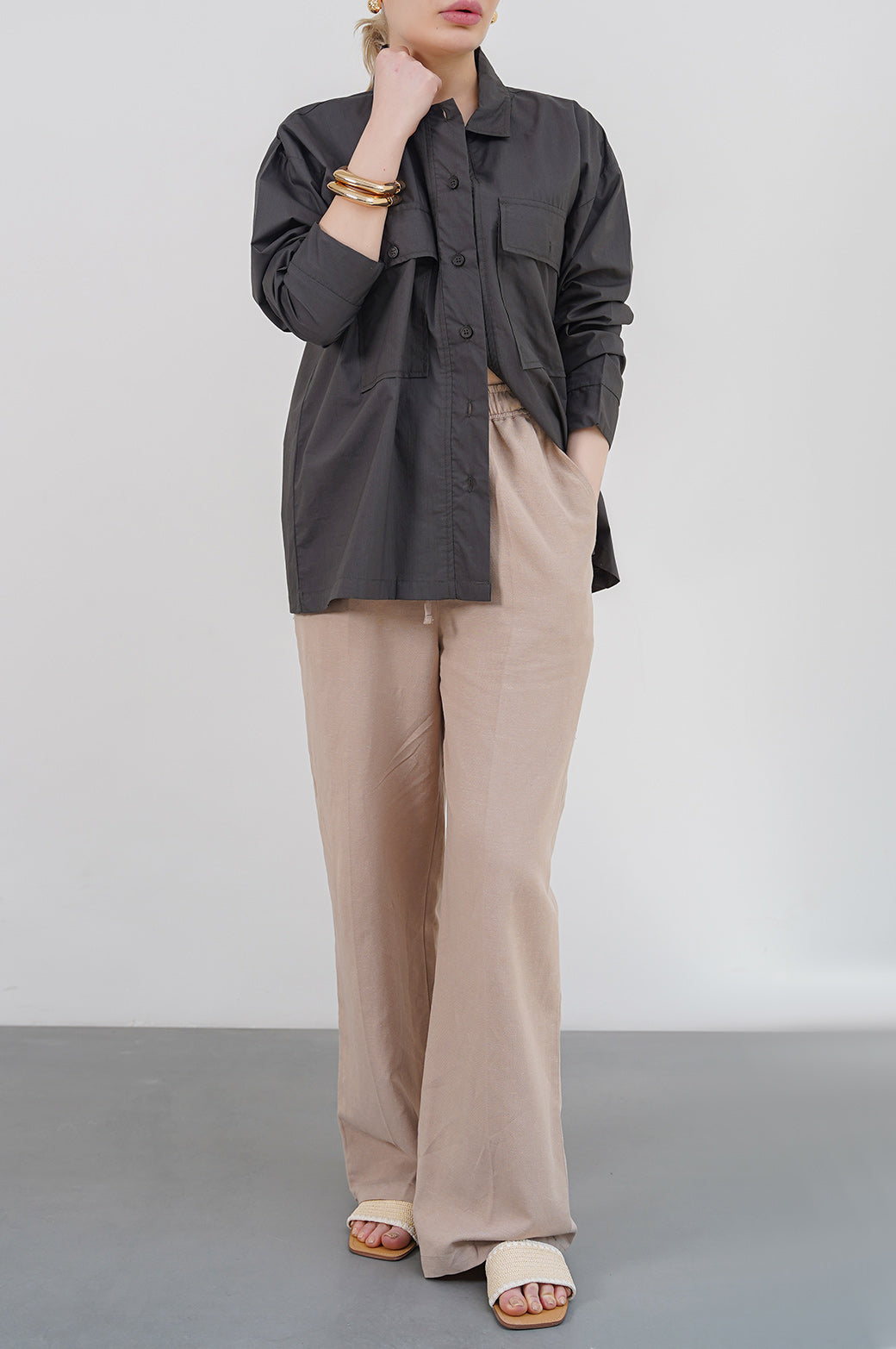 DARK GREY POPLIN SHACKET
