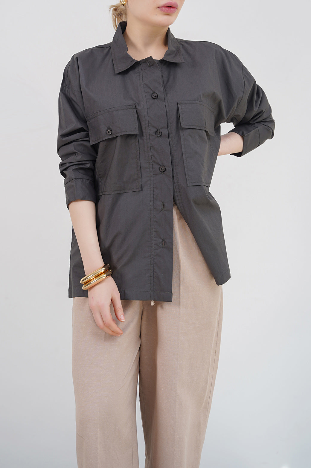 DARK GREY POPLIN SHACKET