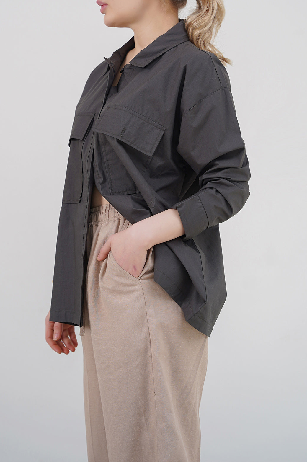 DARK GREY POPLIN SHACKET