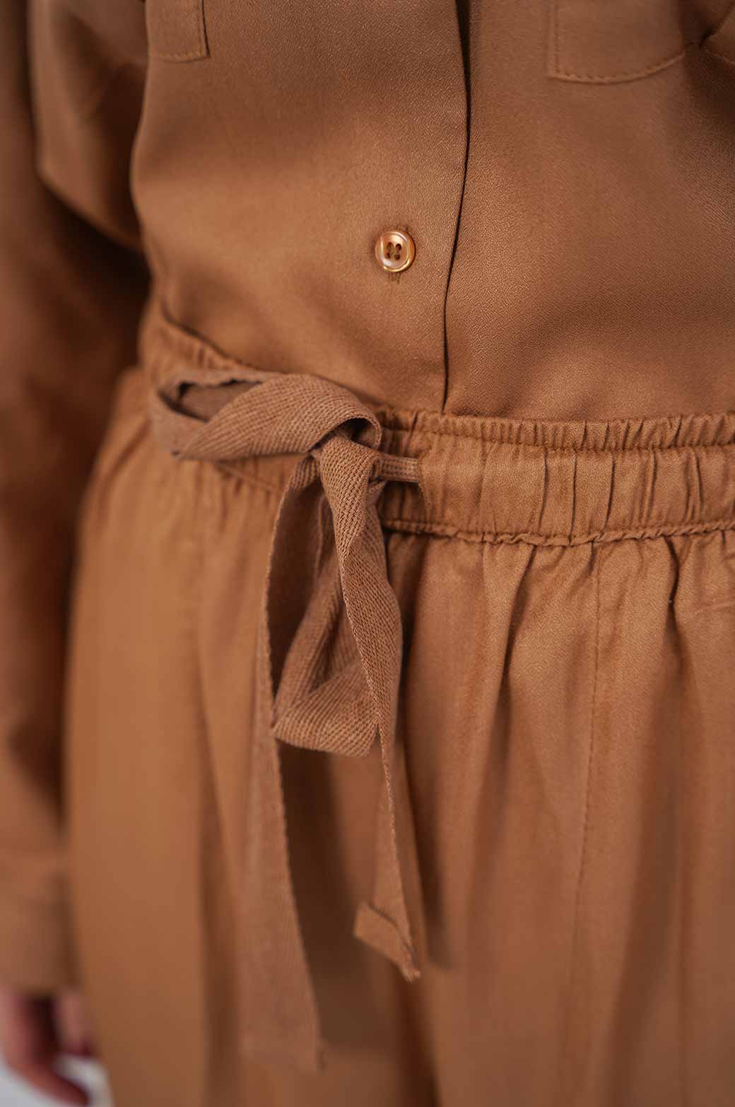 BROWN DRAWSTRING STRAIGHT PANTS