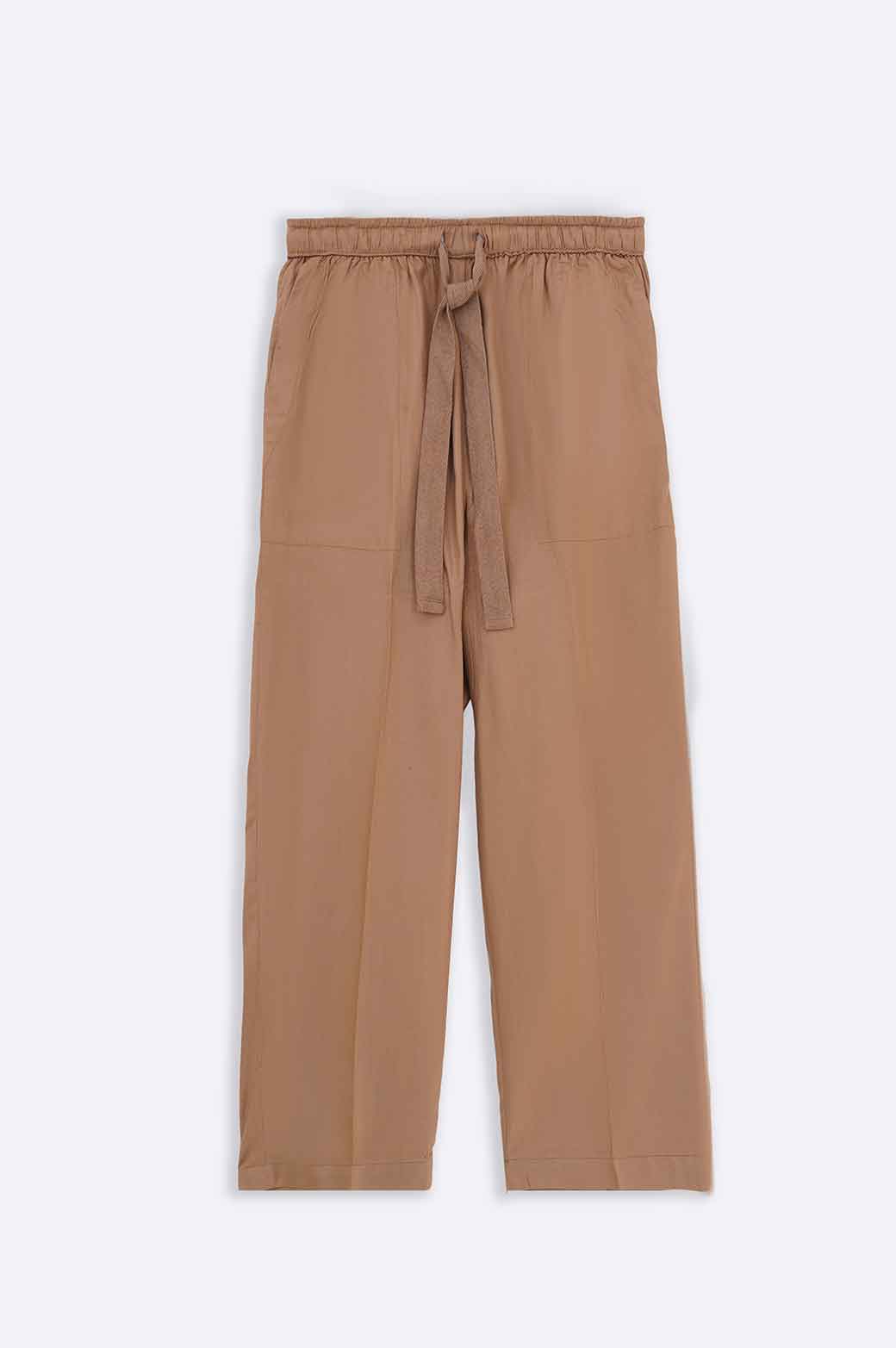 BROWN DRAWSTRING STRAIGHT PANTS