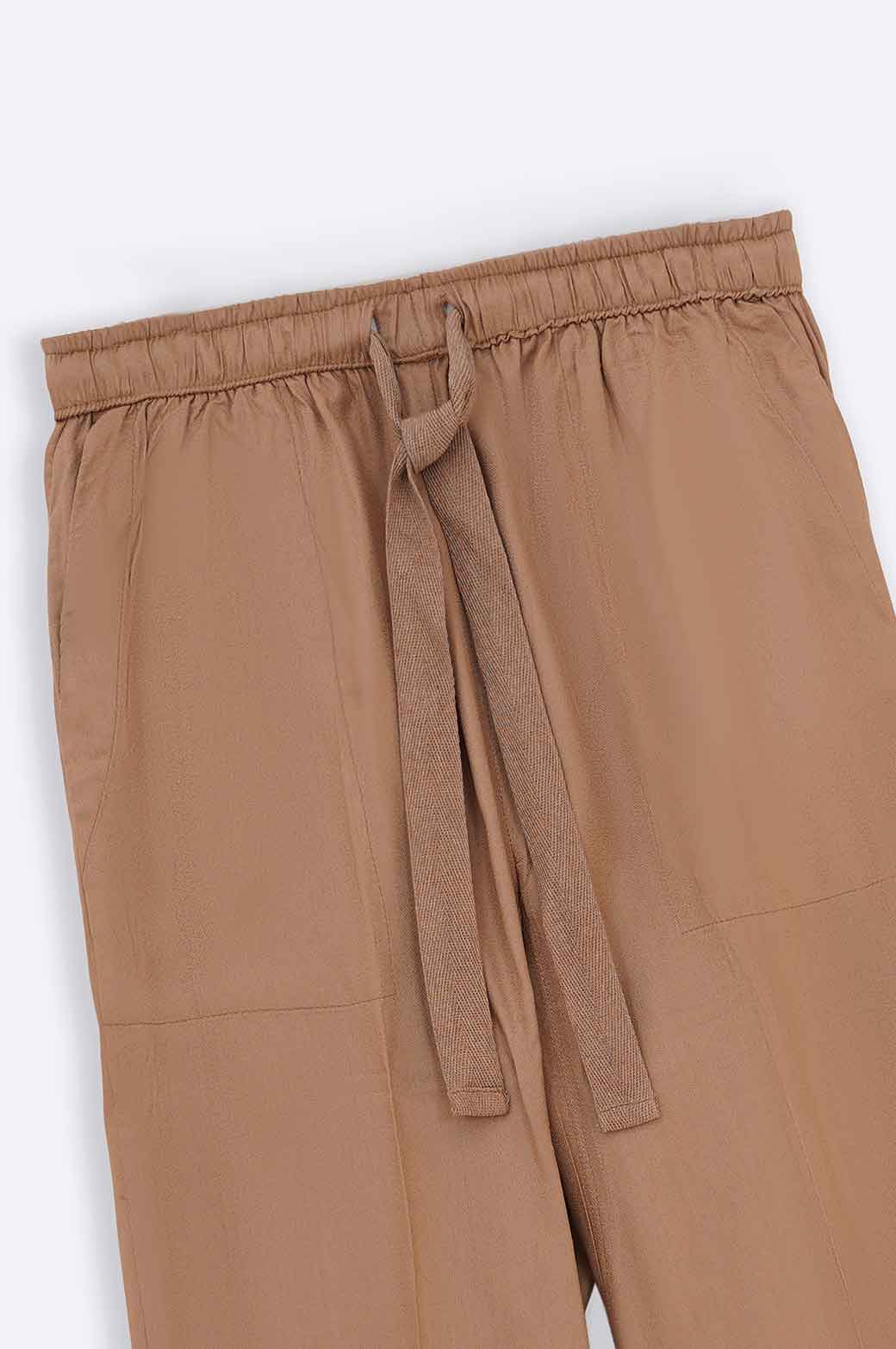 BROWN DRAWSTRING STRAIGHT PANTS