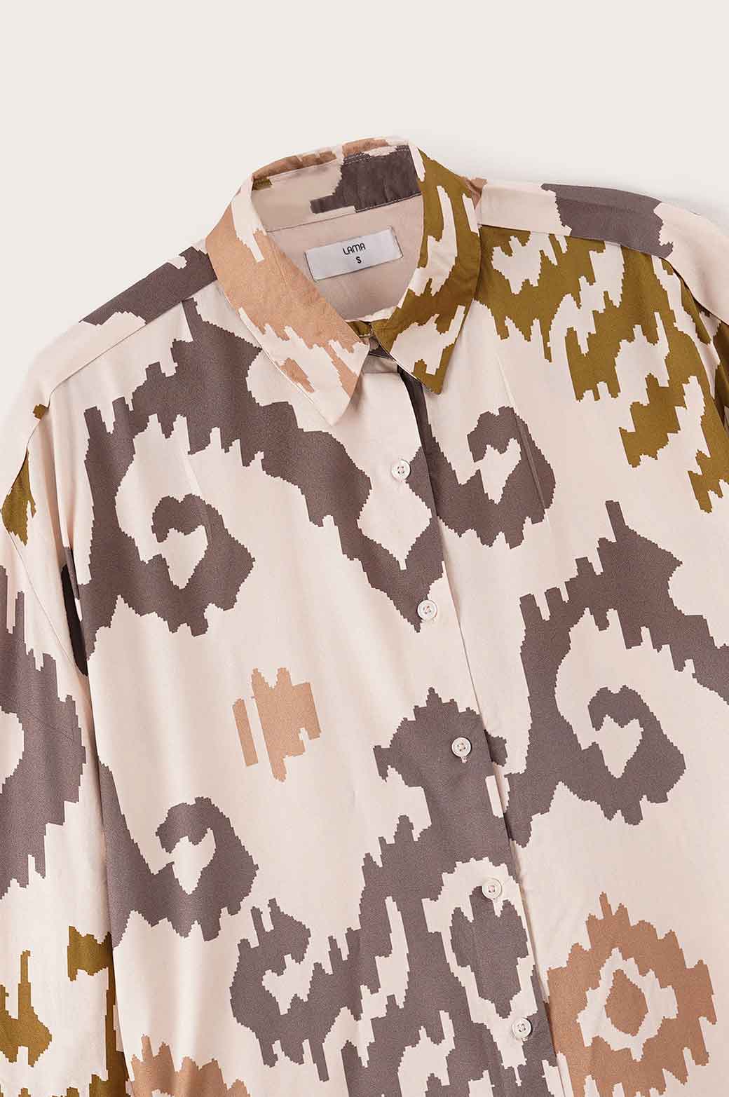 BROWN PRINTED BUTTON DOWN SHIRT