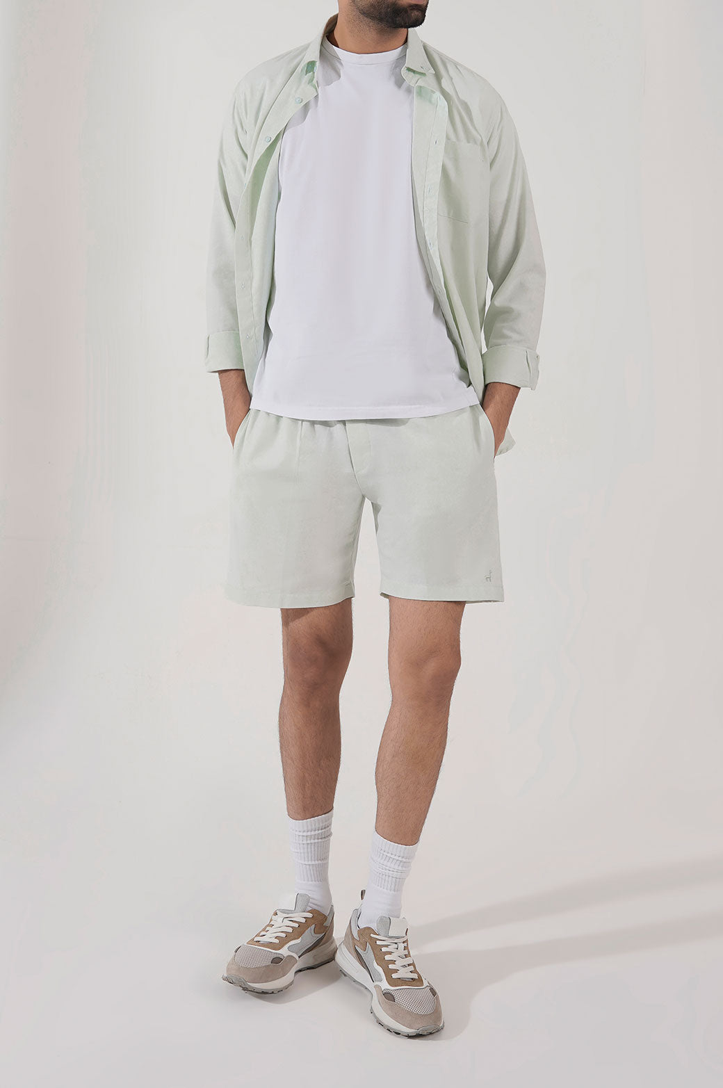 SEA GREEN CASUAL LINEN SHORTS