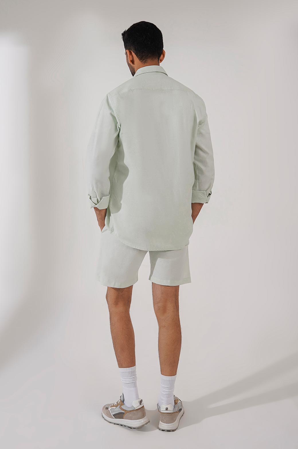 SEA GREEN CASUAL LINEN SHORTS