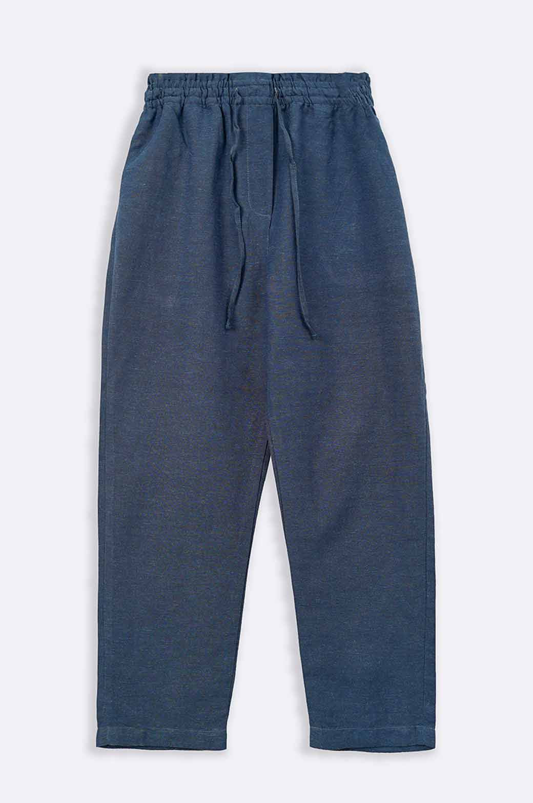 NAVY LINEN PAPERBAG PANTS