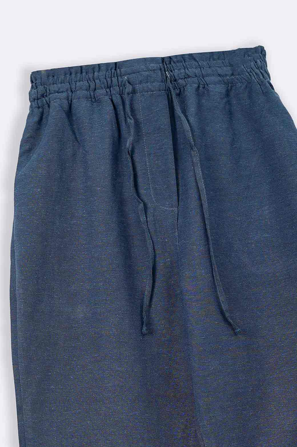 NAVY LINEN PAPERBAG PANTS