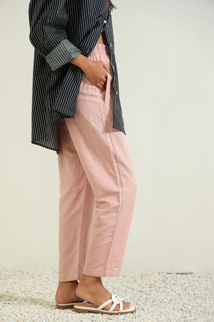 TEA PINK LINEN PAPERBAG PANTS