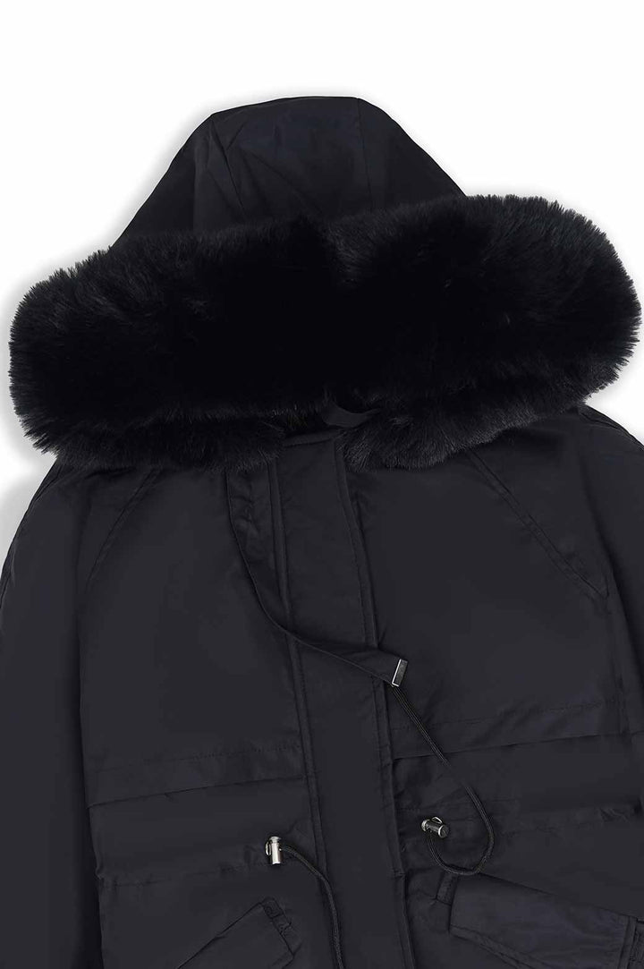 PUFFER TRENCH WITH FUR HOOD