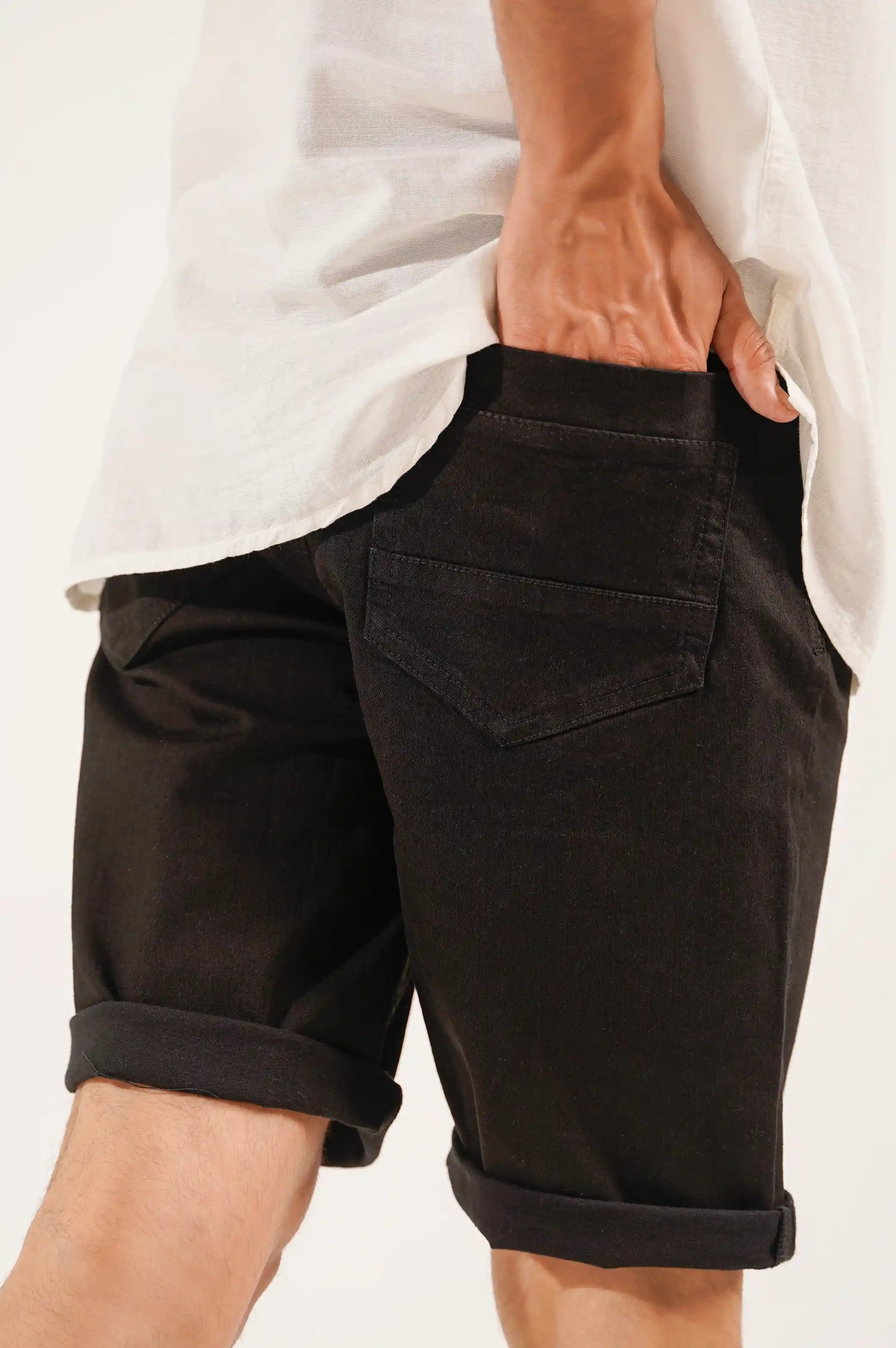 BLACK DENIM SHORTS