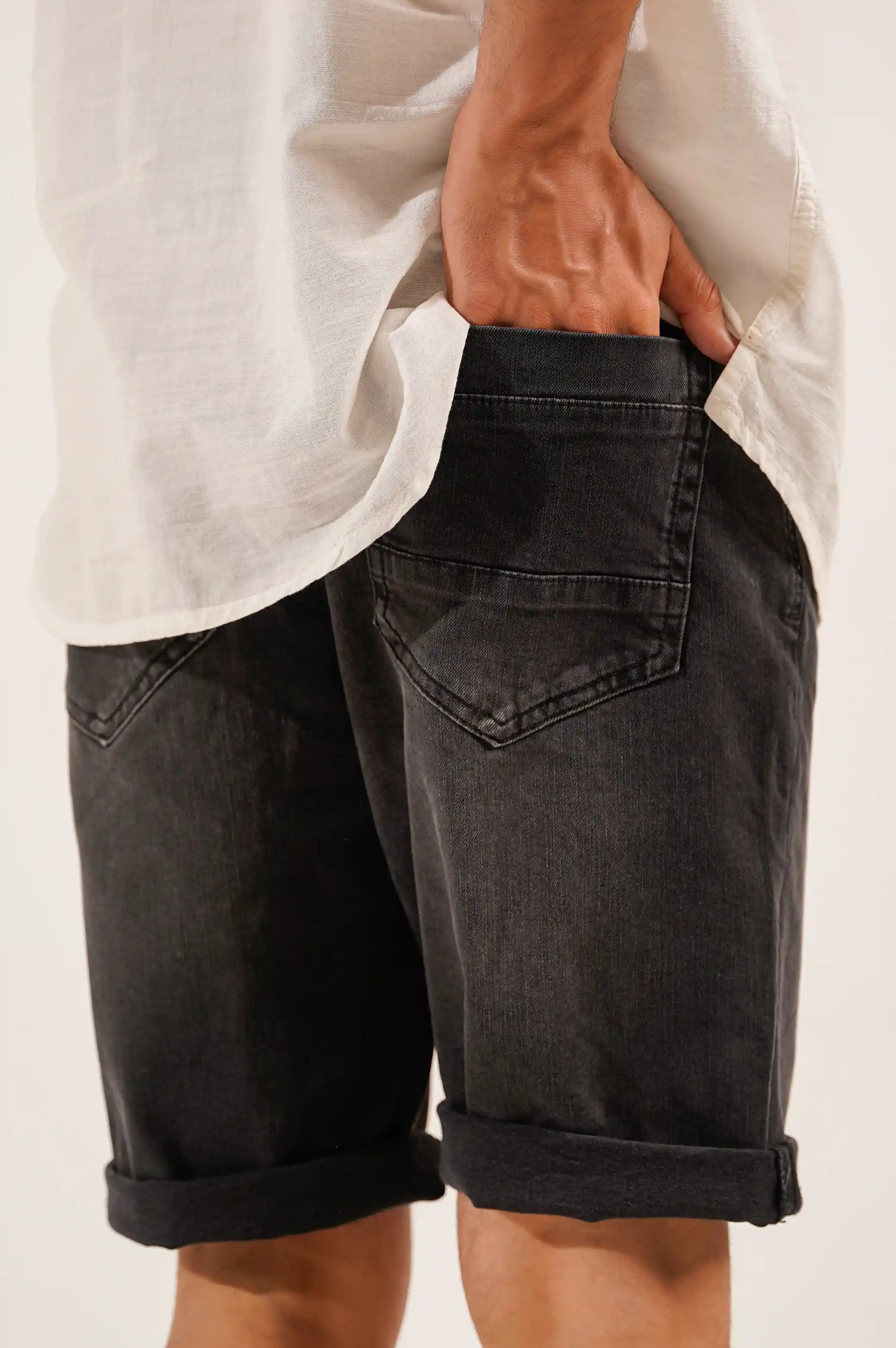 DULL BLACK DENIM SHORTS