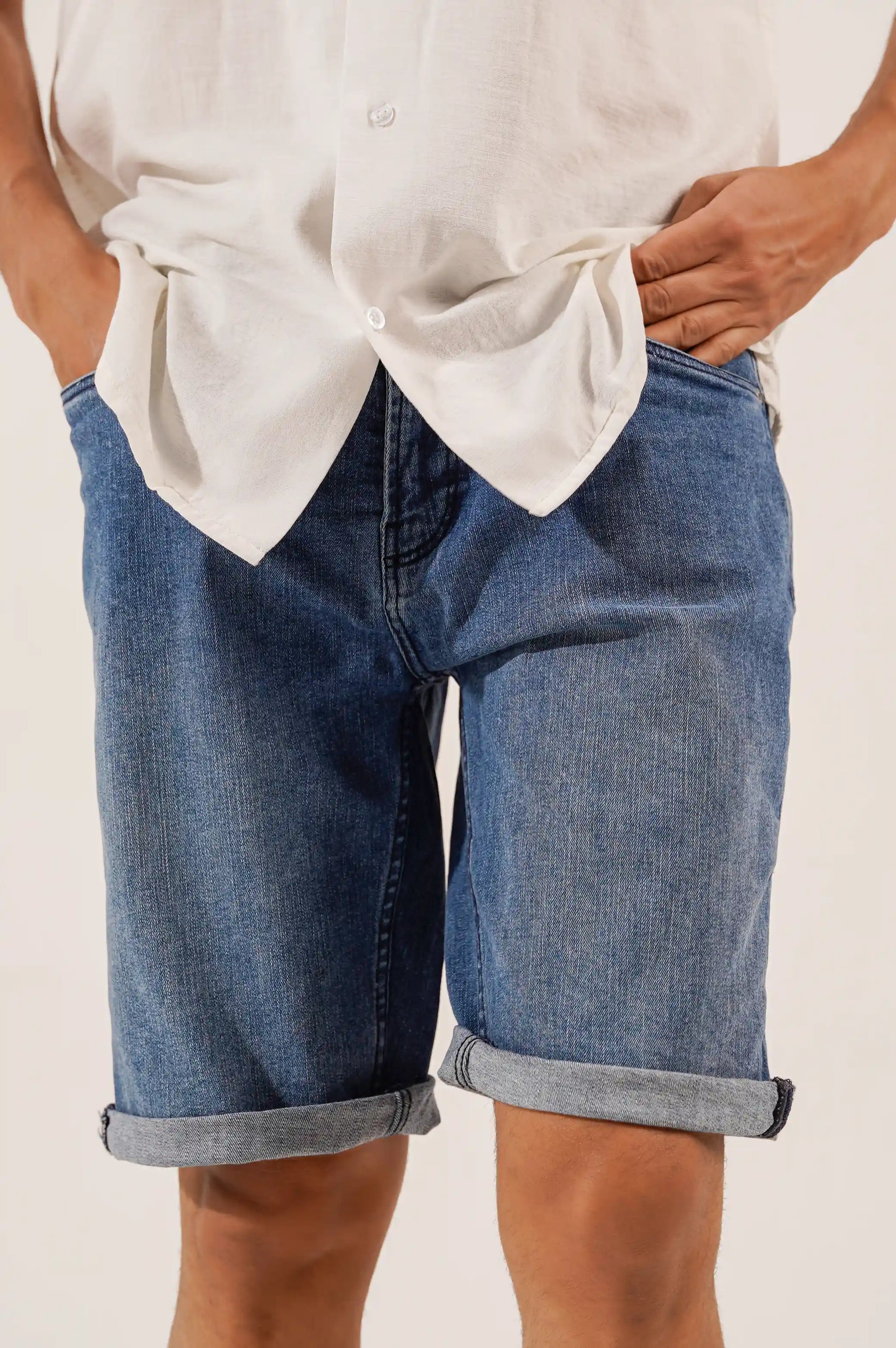MID BLUE DENIM SHORTS