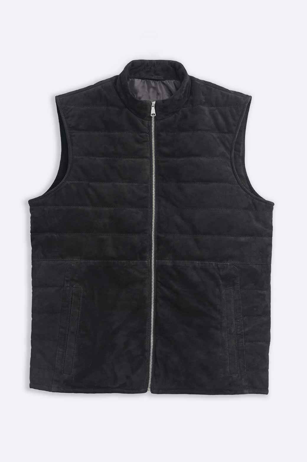 BLACK SUEDE ZIPPER GILET