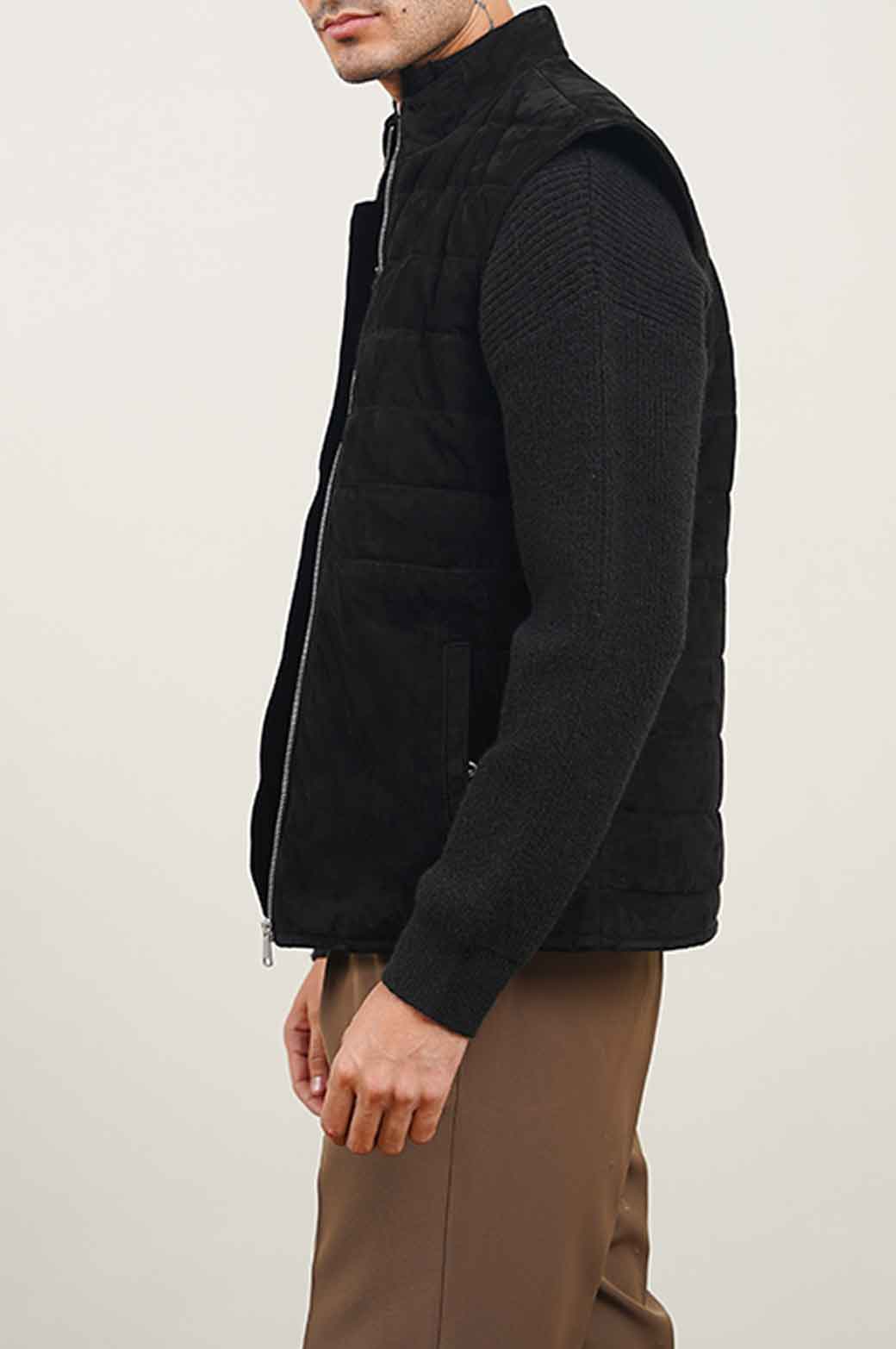 BLACK SUEDE ZIPPER GILET