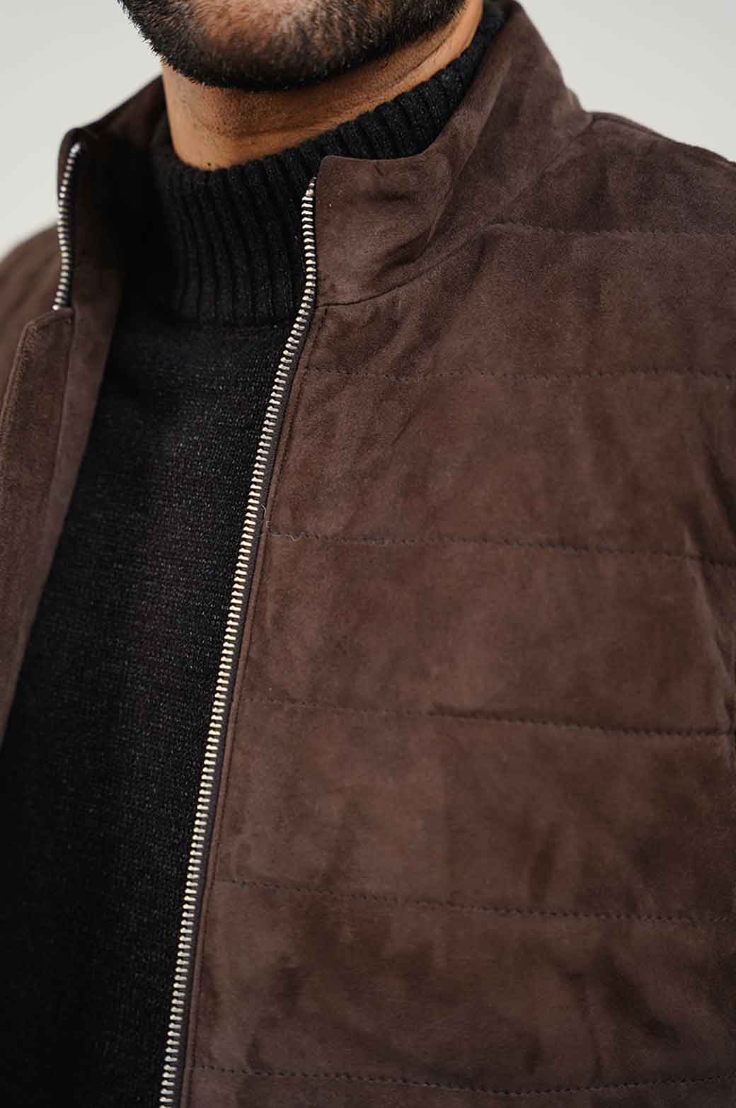 DARK BROWN SUEDE ZIPPER GILET