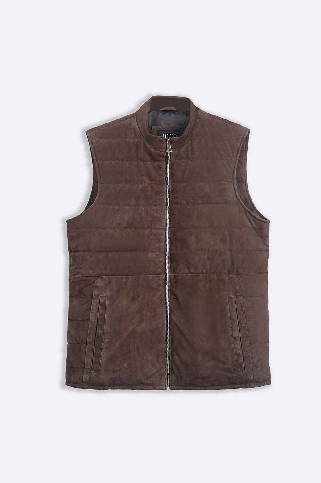 DARK BROWN SUEDE ZIPPER GILET