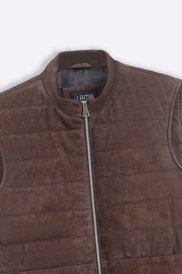 DARK BROWN SUEDE ZIPPER GILET