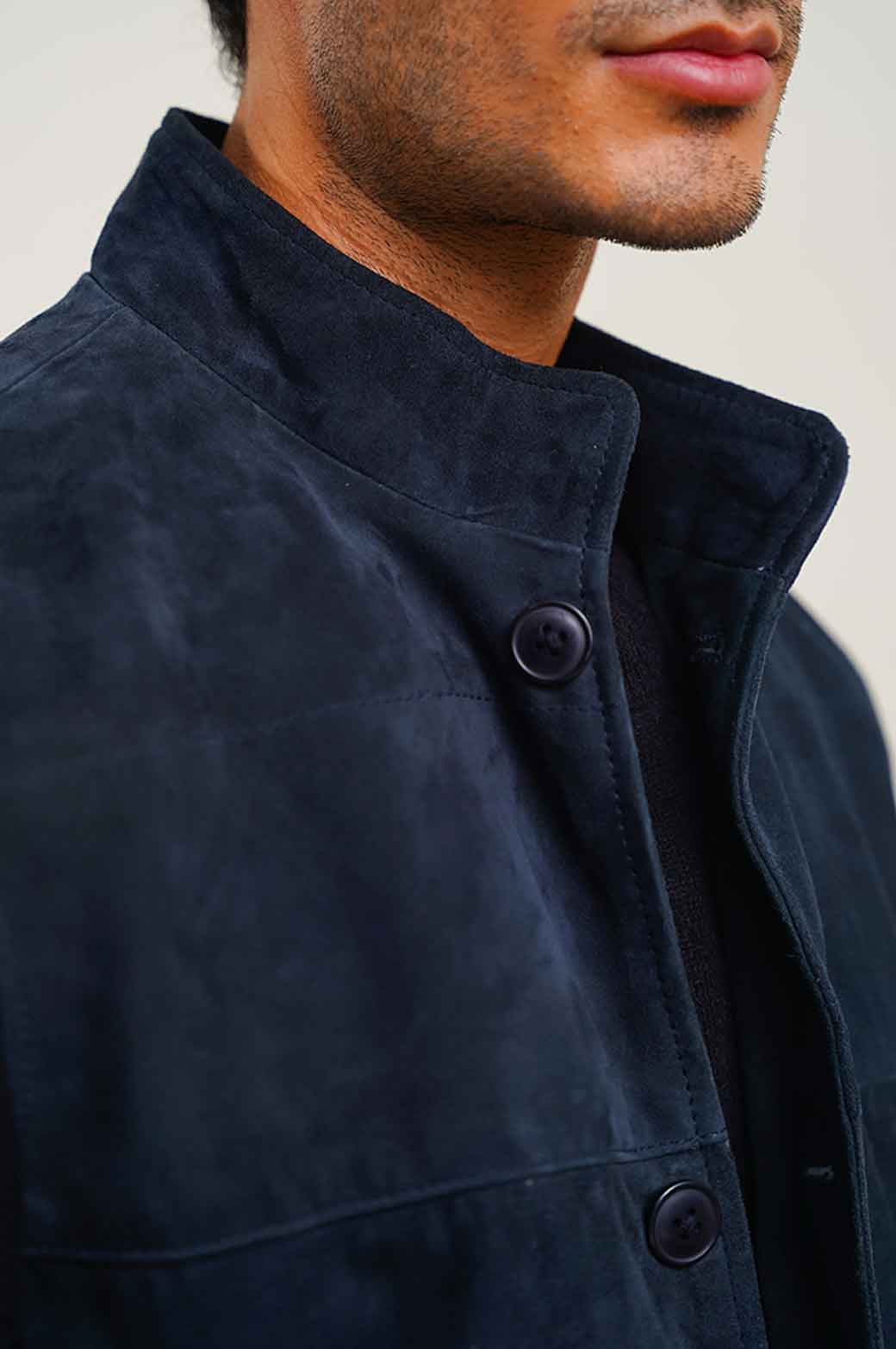 NAVY SUEDE BUTTON DOWN GILET