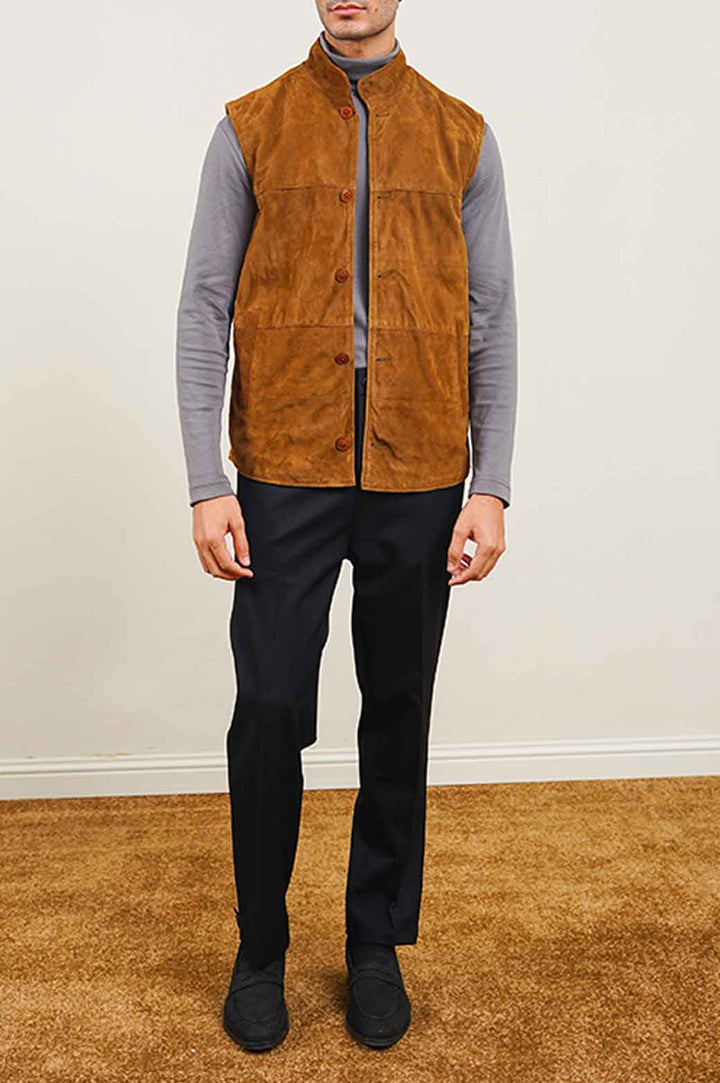 RUST SUEDE BUTTON DOWN GILET