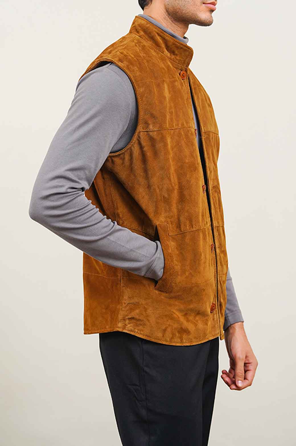 RUST SUEDE BUTTON DOWN GILET