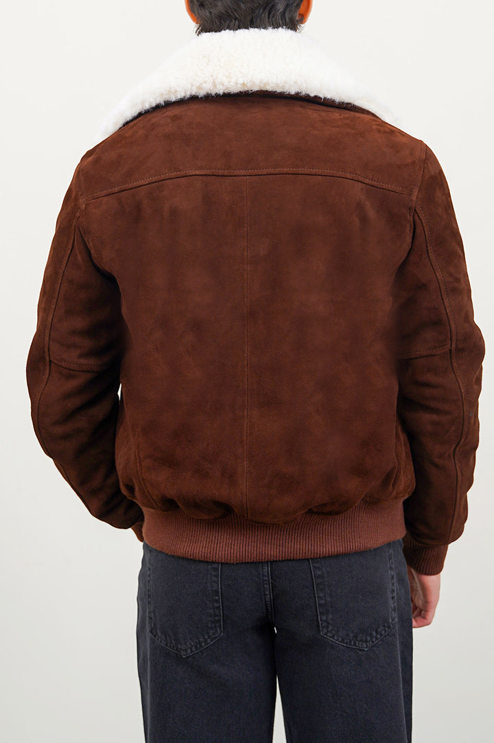 BROWN SUEDE JACKET WITH LAMB WOOL