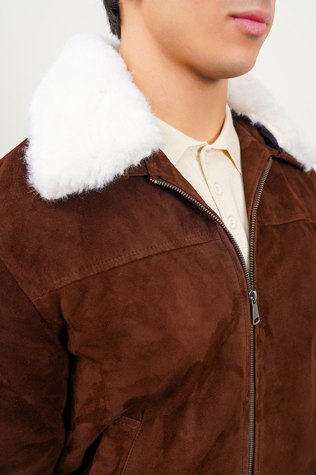 BROWN SUEDE JACKET WITH LAMB WOOL