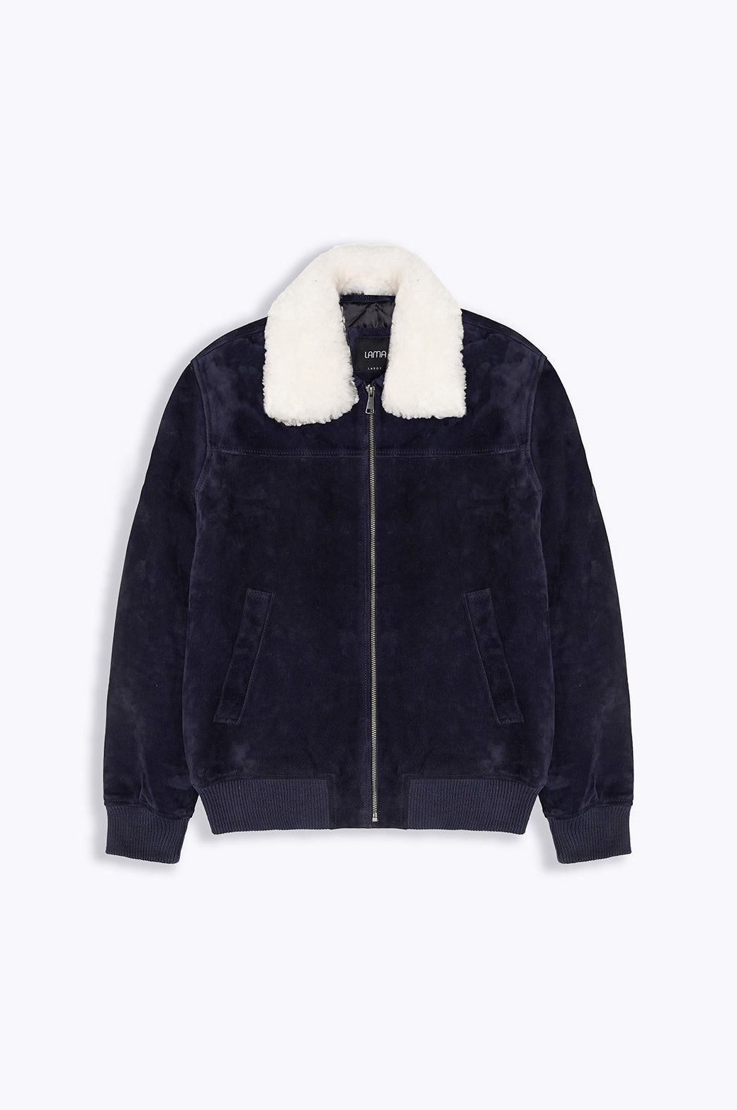 NAVY SUEDE JACKET WITH LAMB WOOL