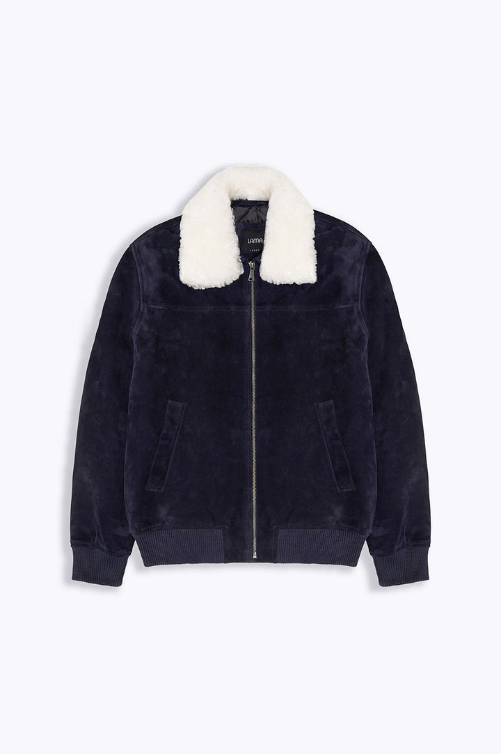 NAVY SUEDE JACKET WITH LAMB WOOL