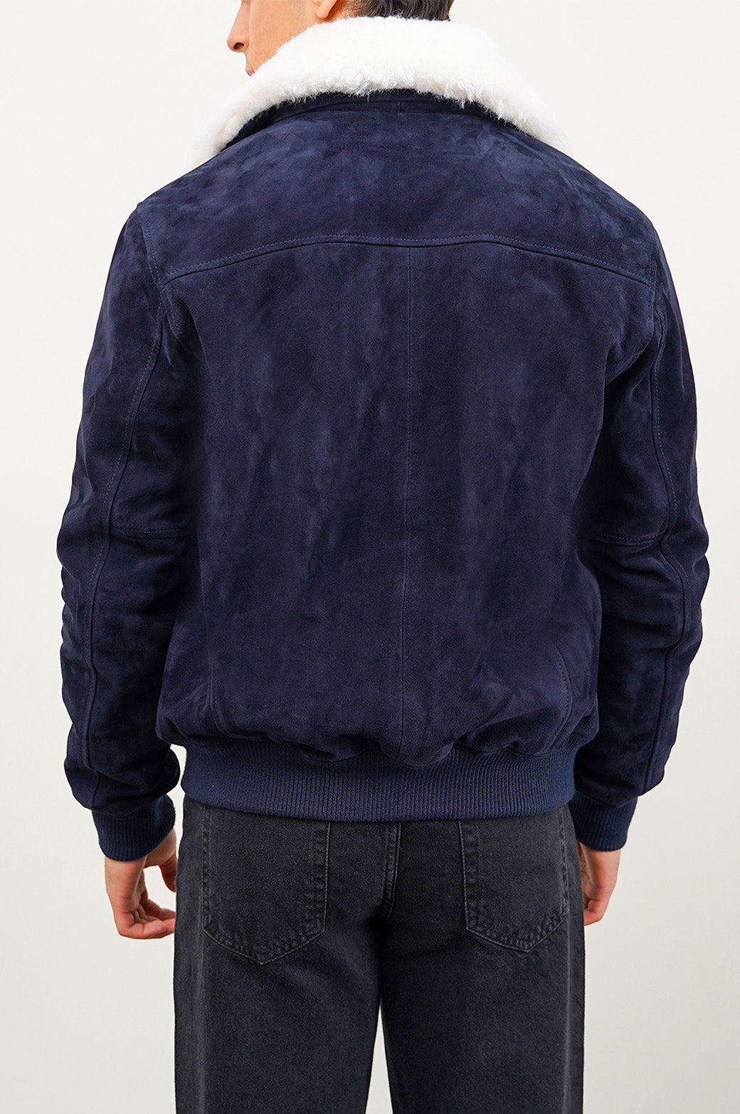 NAVY SUEDE JACKET WITH LAMB WOOL