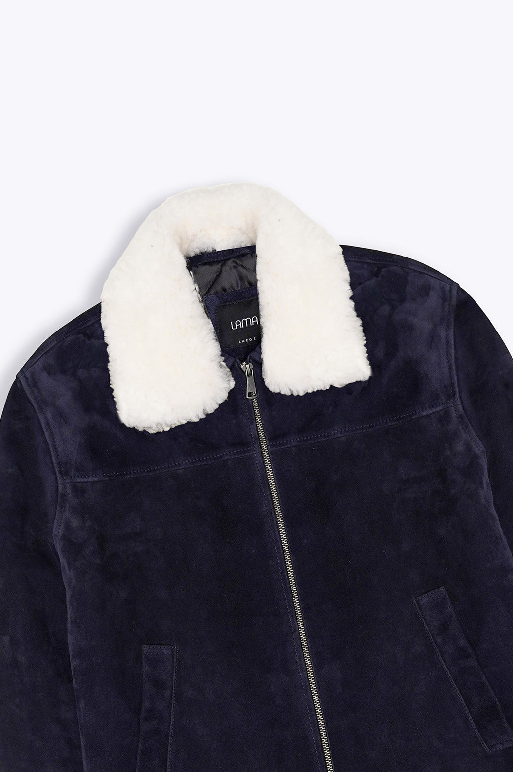 NAVY SUEDE JACKET WITH LAMB WOOL