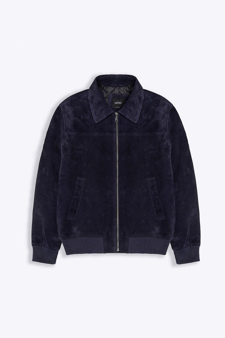 NAVY SUEDE JACKET WITH LAMB WOOL