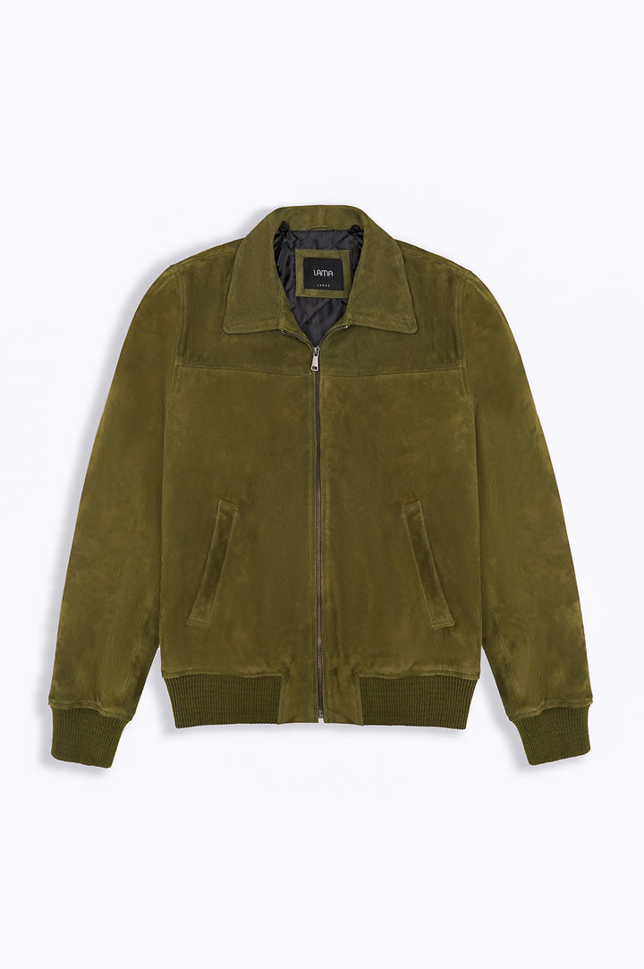 OLIVE SUEDE JACKET WITH LAMB WOOL