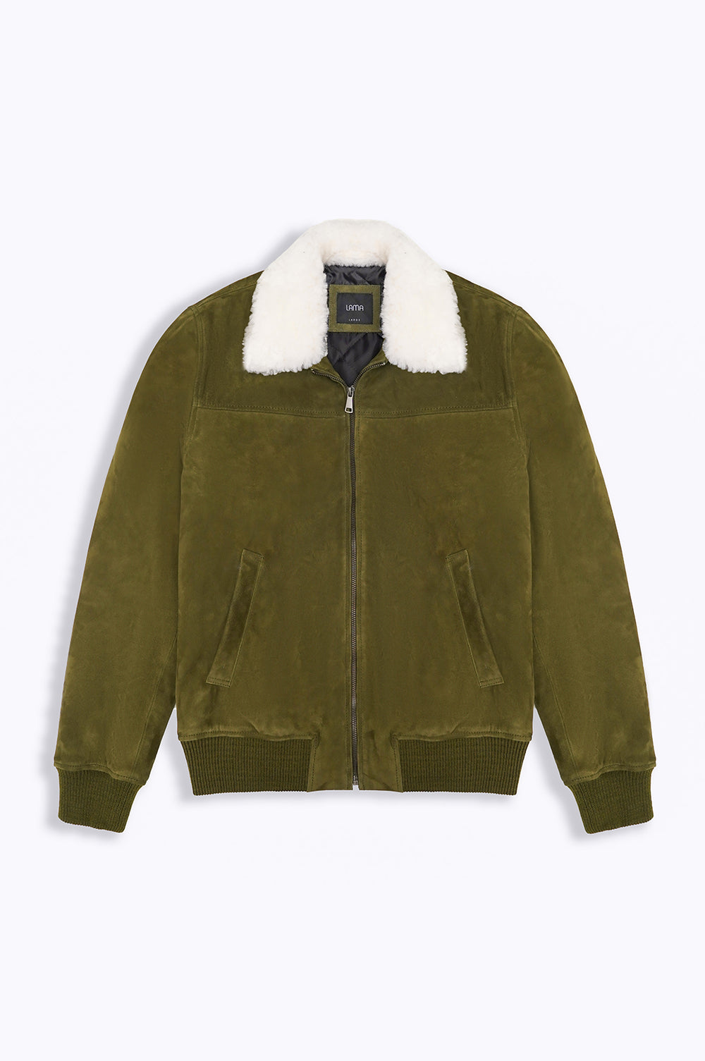 OLIVE SUEDE JACKET WITH LAMB WOOL