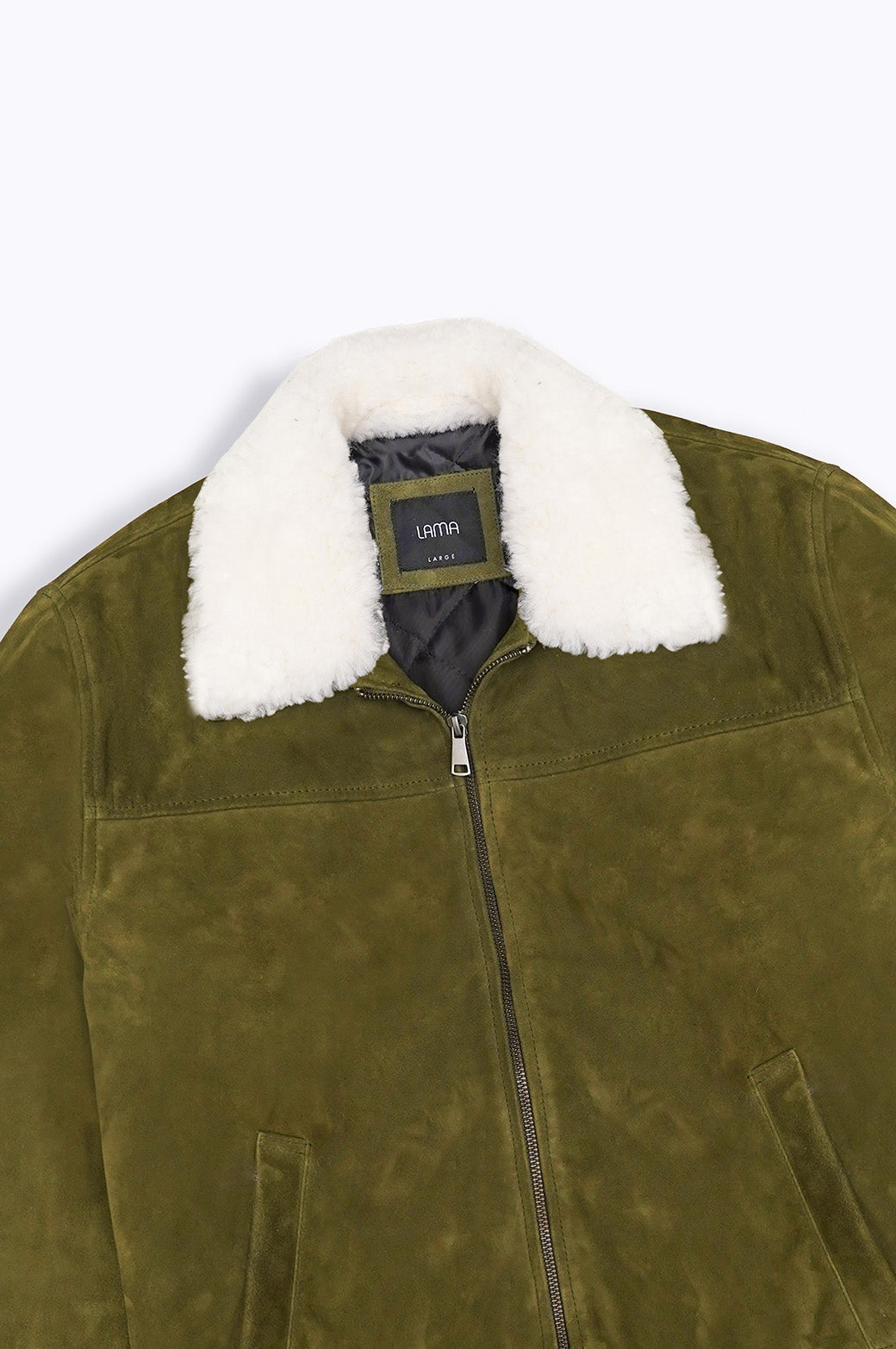 OLIVE SUEDE JACKET WITH LAMB WOOL