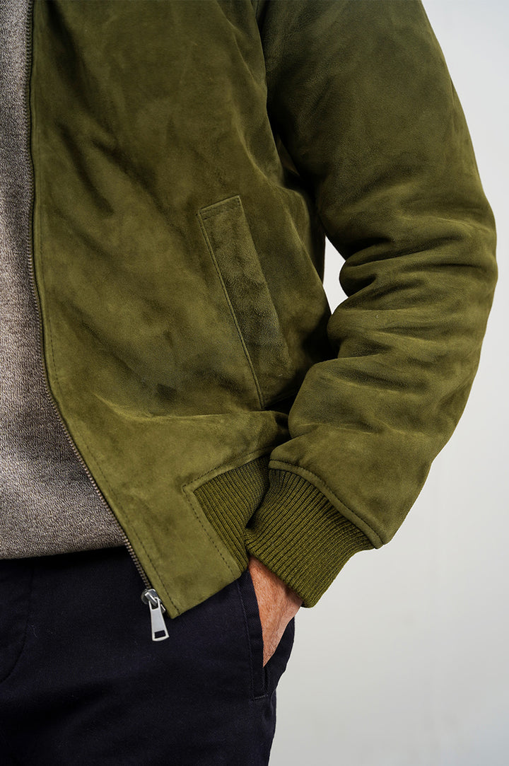 OLIVE SUEDE JACKET WITH LAMB WOOL