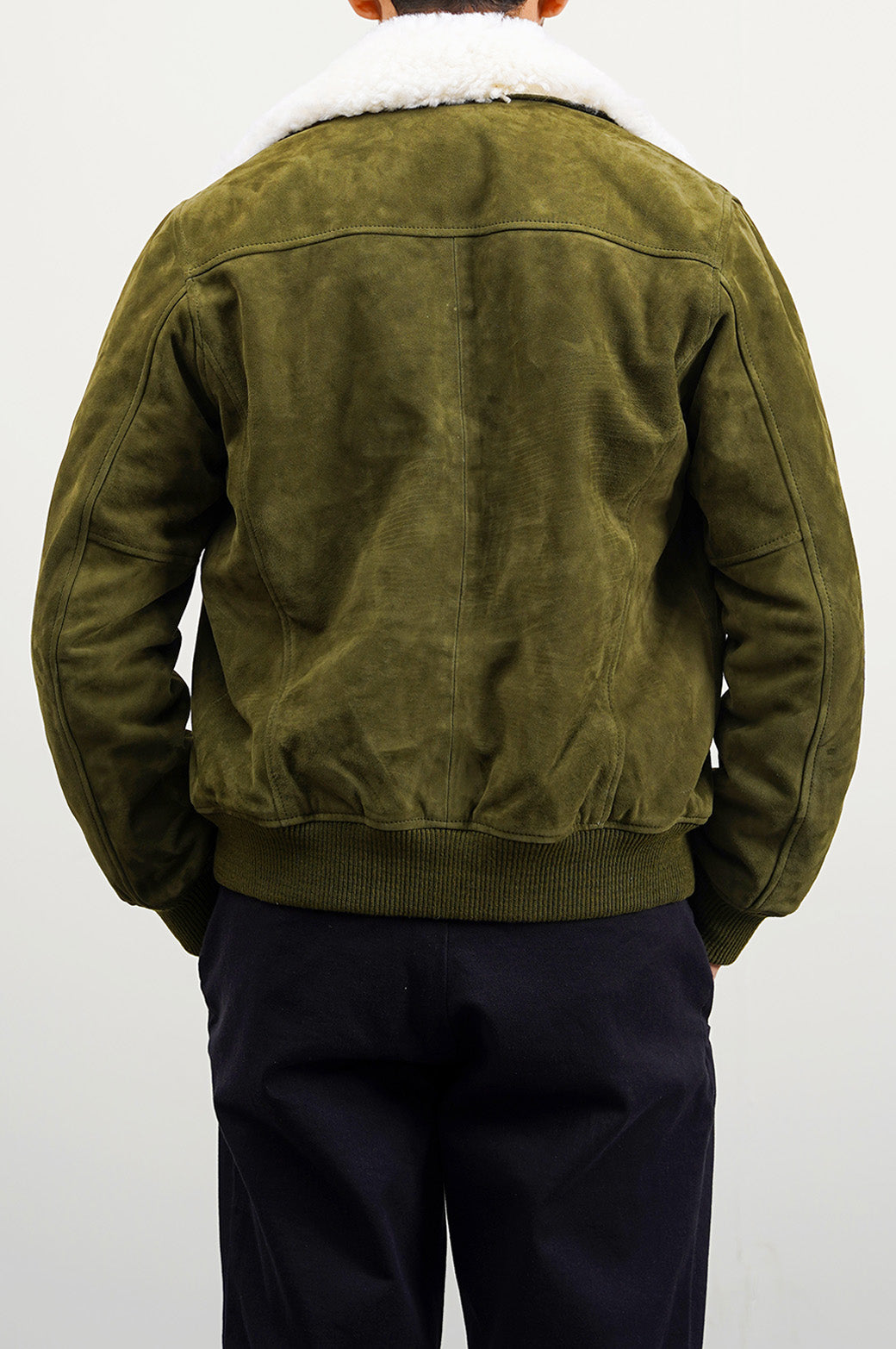 OLIVE SUEDE JACKET WITH LAMB WOOL