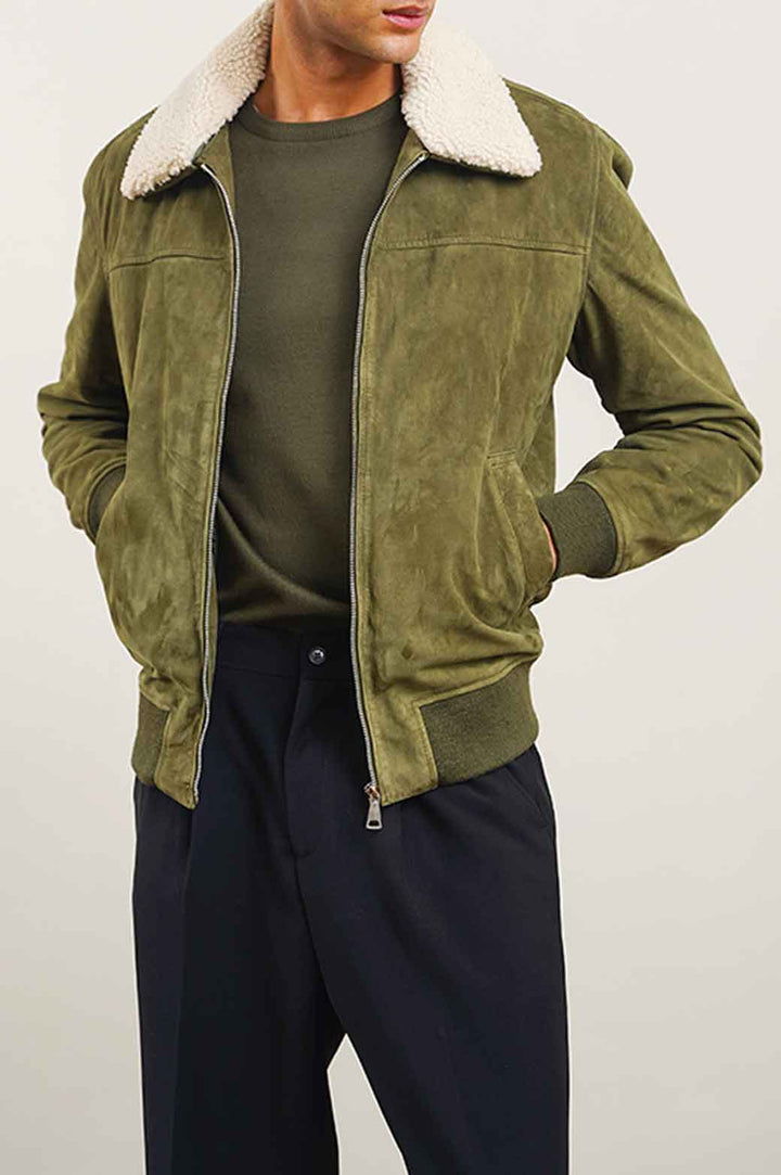 OLIVE SUEDE JACKET