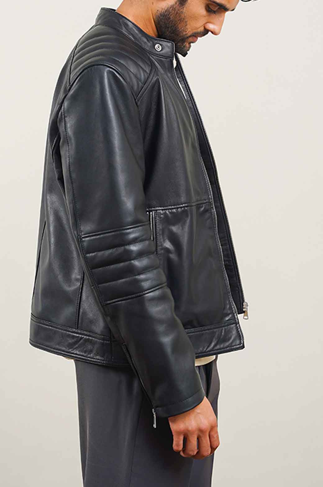 BLACK LEATHER BIKER JACKET