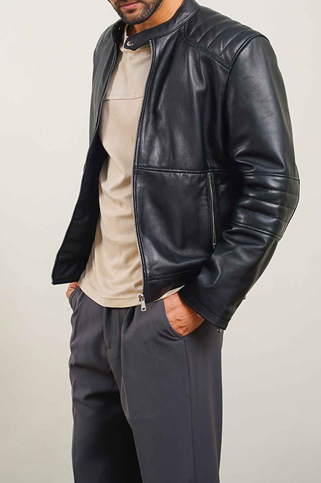 BLACK LEATHER BIKER JACKET