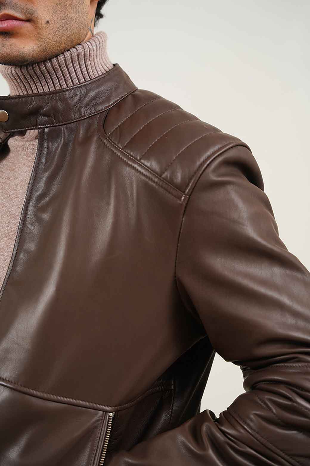 CHOCOLATE LEATHER BIKER JACKET