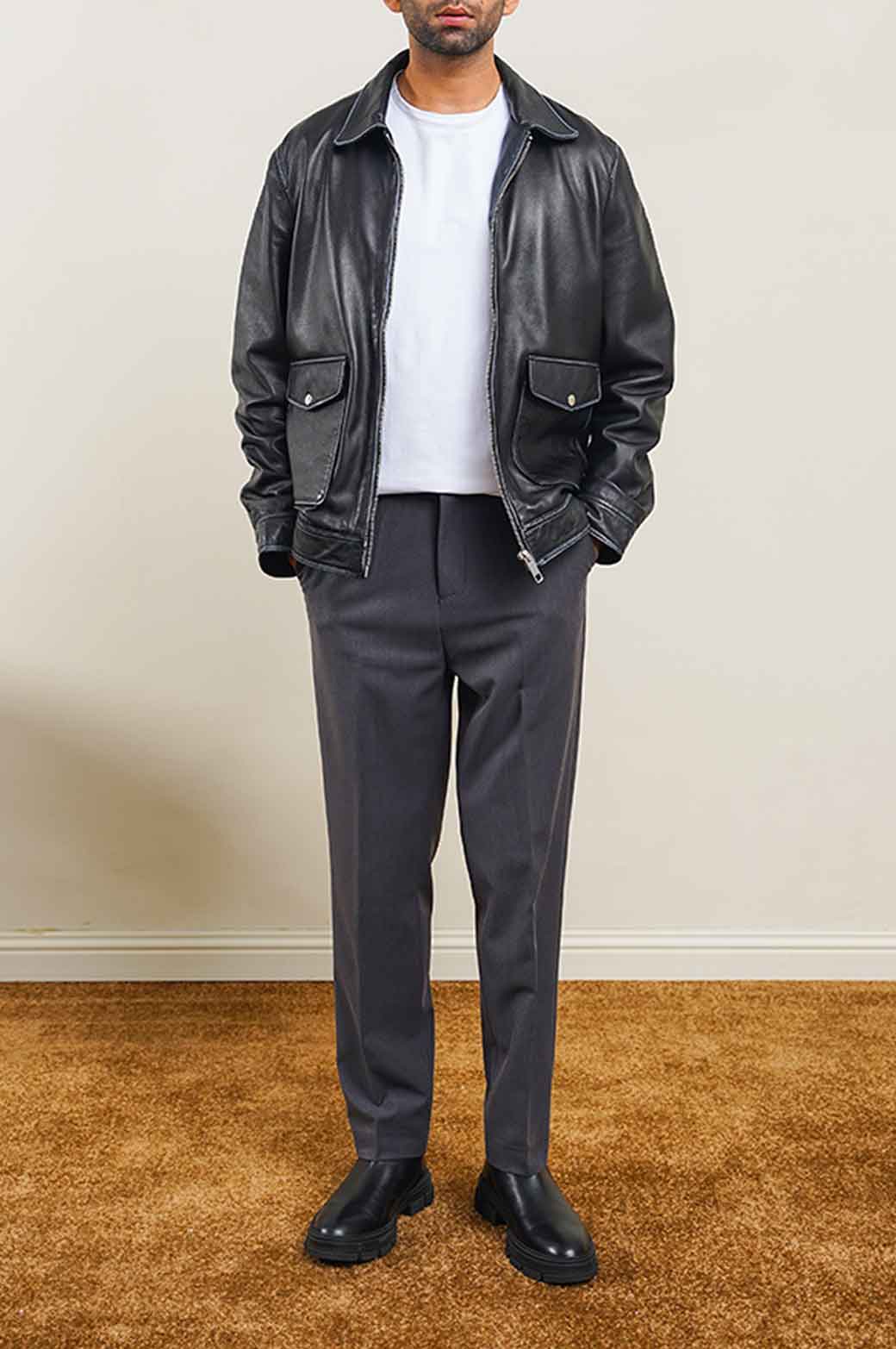 BLACK FADDED EFFECT LEATHER JACKET
