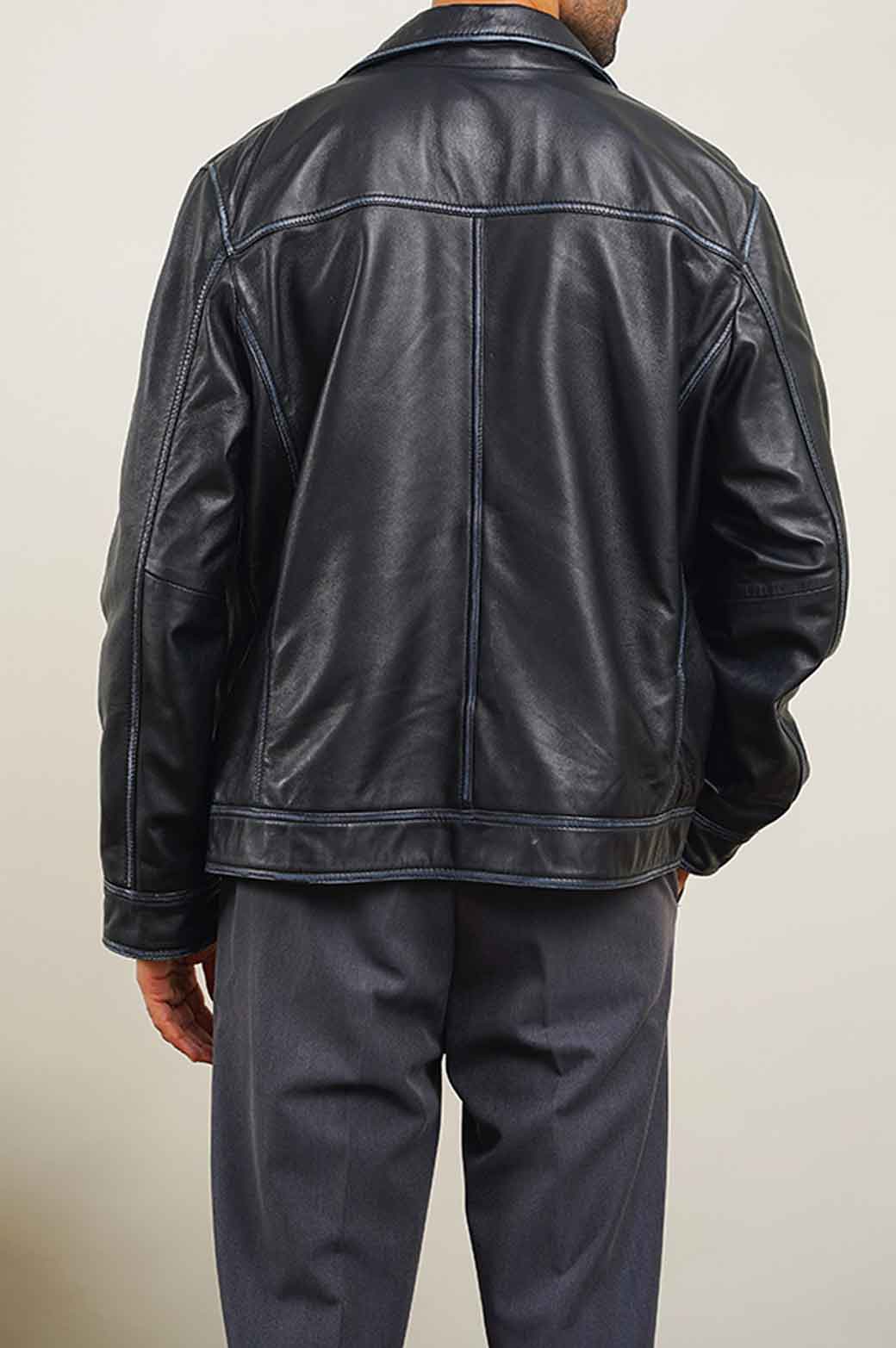 BLACK FADDED EFFECT LEATHER JACKET