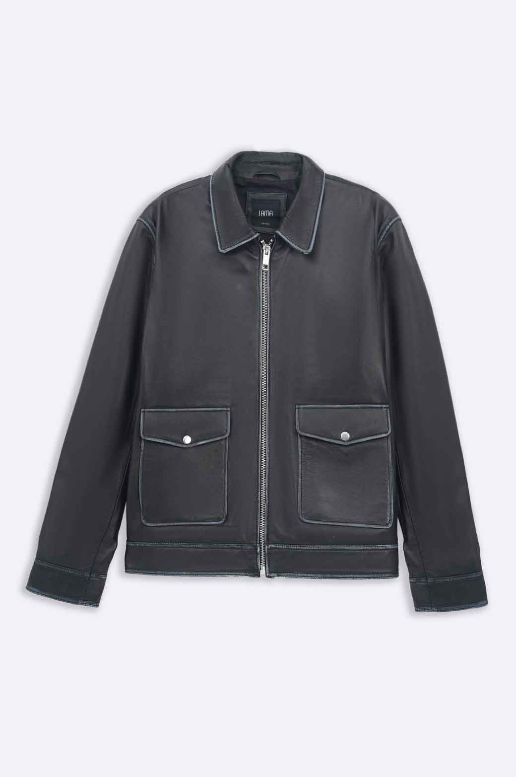BLACK FADDED EFFECT LEATHER JACKET
